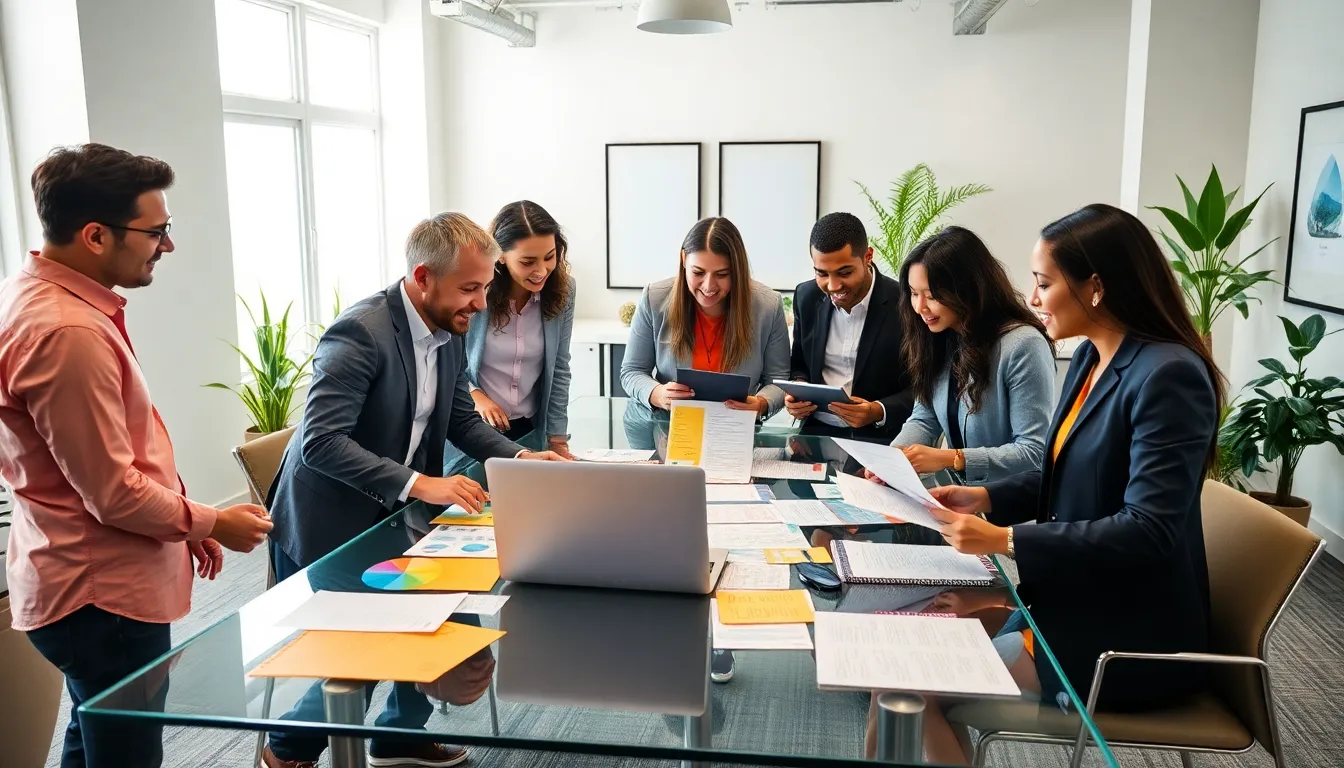 team planning a budget-friendly event in a modern office.