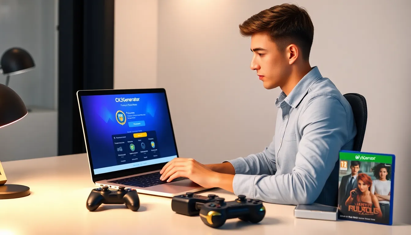 person using CK2Generator on a laptop in a modern workspace.