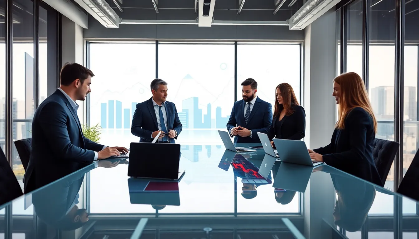 diverse team collaborating in a modern real estate office.