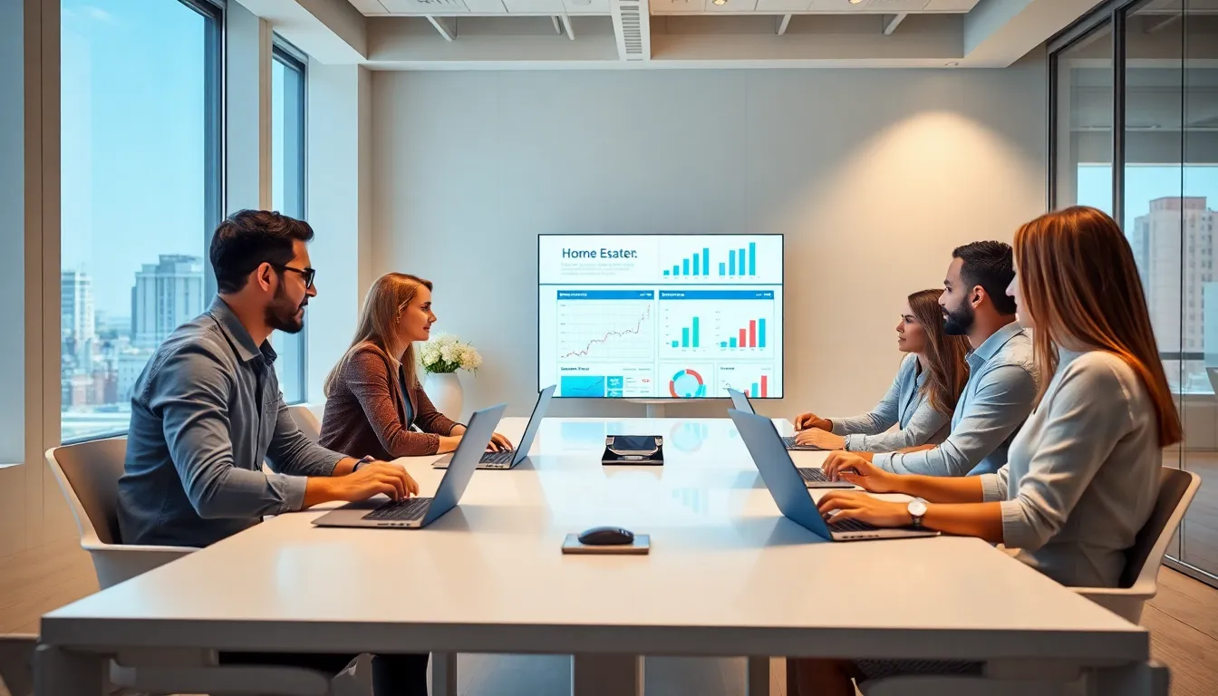 diverse real estate team collaborating in a modern office.