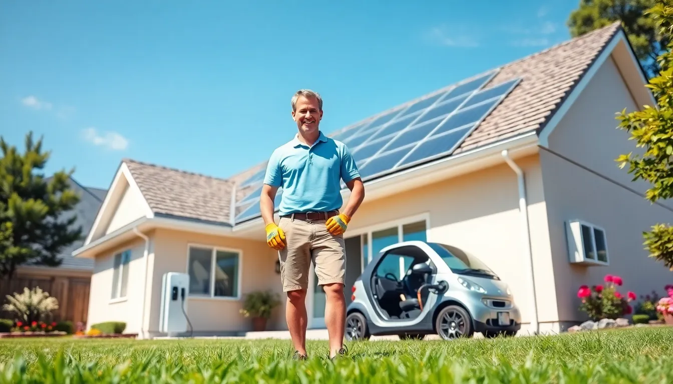 a man installing a DIY solar panel system on his house roof.